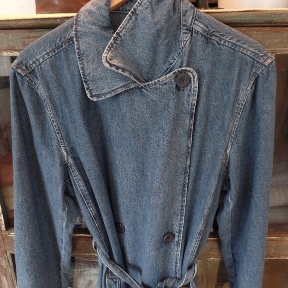 GAP Denim Trench Coat Double Breasted Belted Duster XXL NWOT - Picture 6 of 10